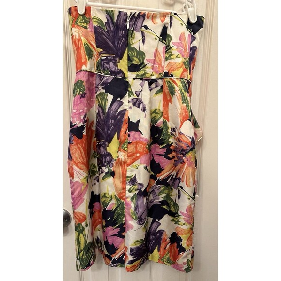 J Crew Strapless 100% Silk Mini‎ Dress Size 0 Cream Watercolor Lined Pockets EUC - Picture 6 of 14